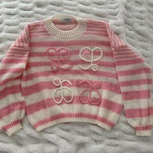white and pink striped sweater